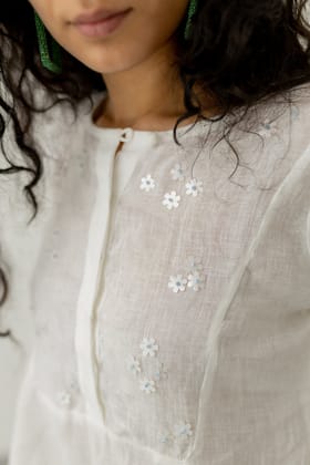 Pristine White linen kurta-S