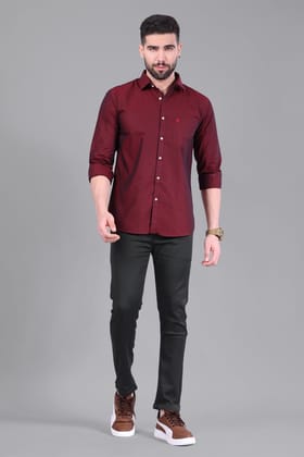 100% Cotton,  Yarn Dyed, Dobby, Full Sleeves,Semi Slim Fit,Maroon And Black Cotton, Men,Shirt-38