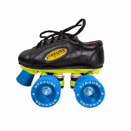 STRAUSS Adjustable Skating Shoes, Quad Roller Skates for Boys, Girls, Kids. Ideal for All Skill Levels. Size 1, Black.-STRAUSS Adjustable Skating Shoes | Quad Roller Skates | Combo Set for Boys, 