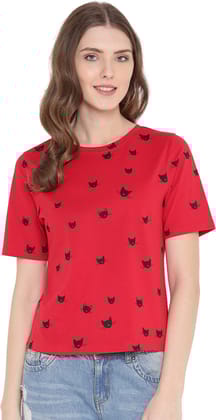 Gritstones Red Round Neck Printed Top