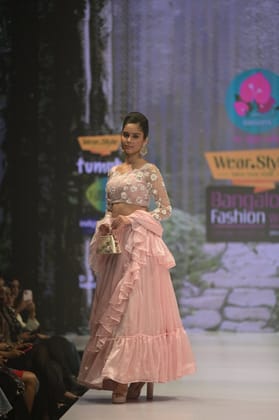 Peach ruffle lehenga set-S