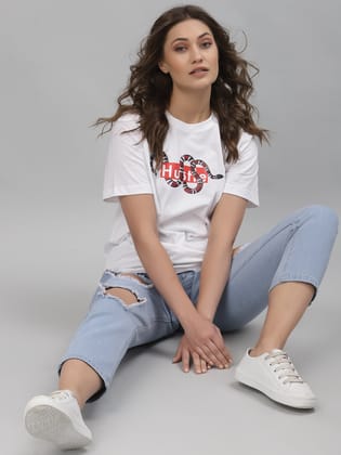 Hustle White Printed Regular Unisex Tee-S / White