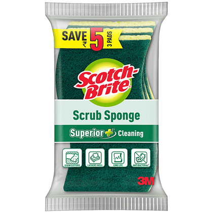 Scotch Brite Scrub Sponge, Utensil Sponge Scrubber For Dishwash Cleaning, 2 Pcs