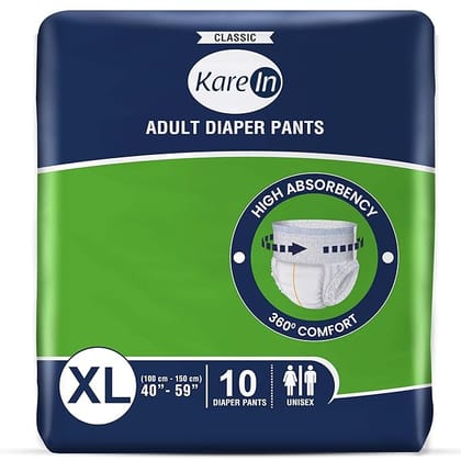 KareIn Classic Adult Diaper Pants, Extra Large (XL) 100-150 Cm (40"- 59"), 10 Count, Unisex, Leakproof, Elastic Waist, Wetness Indicator