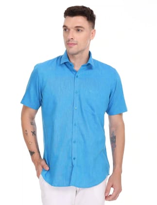 Linseed Cotton Sky Blue Colour Half Sleeve Shirt - 17006-38