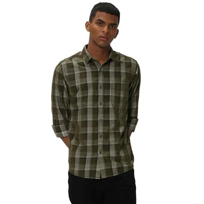 Mufti Olive & White Square Check Shirt