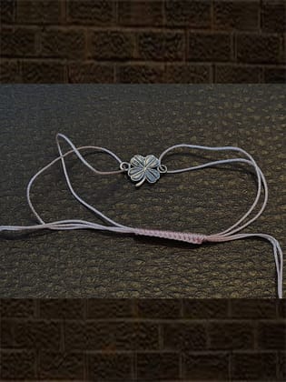 Pink pull on thread oxidised flower design leaf oxidised sterling silver rakhi