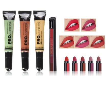 5-in-1 Matte Lipstick & Concealer Set (Shades of green, orange, and yellow)