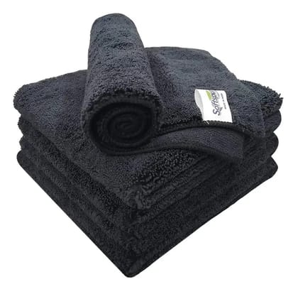 SOFTSPUN Microfiber High Loop Cleaning Cloths, 40x60 cms 5 pcs Towel Set 380 GSM - Black. Thick Lint & Streak-Free Multipurpose Cloths.