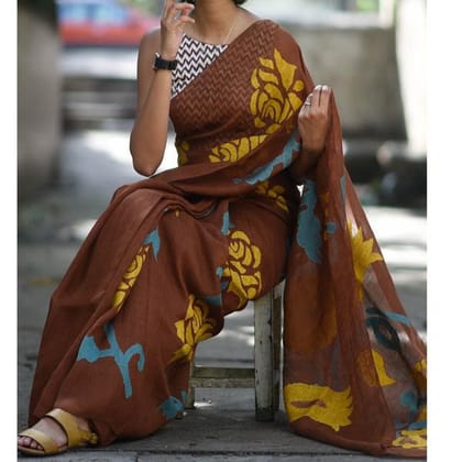 AWESOME LINEN COTTON PRINTED SAREE -1766