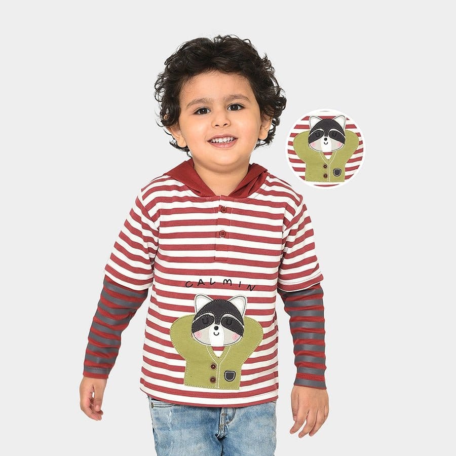 Misty Red  Hooded Polo T-Shirt-12-18 M / Red