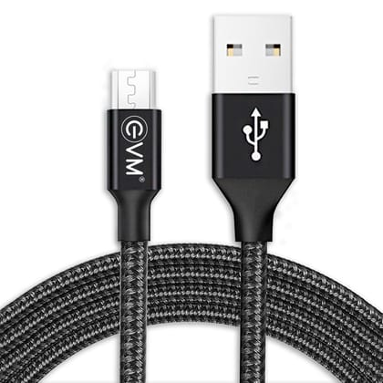 EVM CM-07 Braided Micro USB Data Cable 4A Fast Charge & Sync, 1m Long, Metal Head Nylon Braided Tangle- Black