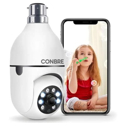 Conbre BulbXR 2MP Full HD Indoor Wireless WiFi CCTV Security Camera | Motion Tracking | Two Way Talk | Colored Night Vision | Support Upto 128GB SD Card | Includes Indian Holder