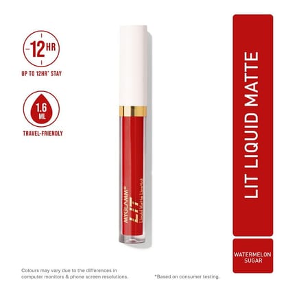 LIT Liquid Matte Lipstick - Watermelon Sugar (Bright Red Shade) | Long Lasting, Smudge-proof, Hydrating Matte Lipstick With Moringa Oil (1.6 ml)Watermelon Sugar