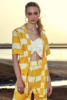 Shibori Longline Shrug-XXS / Mustard Yellow / SG001-DPMC015-1.5-NILL-NILL-NILL-NILL-THY002-FS001-NILL-NILL-NILL