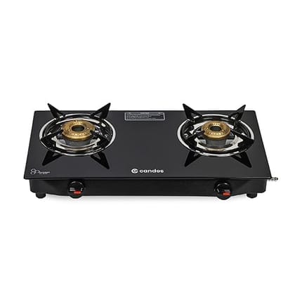 Candes Flame Glass Top Gas Stove  Manual Ignition Black ISI Certified With 12 Months Warranty 2 Burner Manual 2 Burner-Candes Flame Glass Top Gas Stove | Manual Ignition, Black (ISI Certified Wit