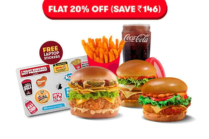 3 Premium Veg Burgers + Beverage + Fries