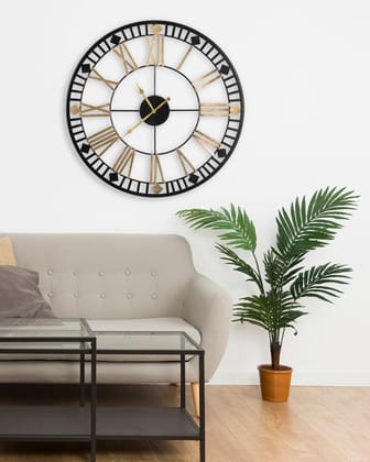 Gold &; Black Round Wall Clock-BLACK & GOLD & WHITE