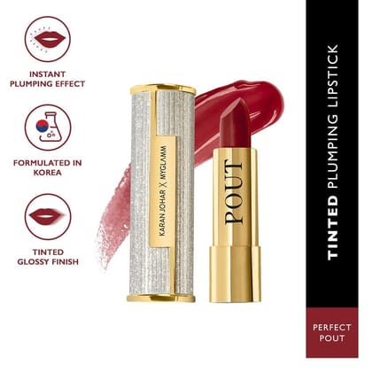 MyGlamm POUT by Karan Johar - Perfect Pout (Dark Pink Shade) | Buildable Tinted Plumping Bullet Lipstick With Glossy Finish (3.5g)