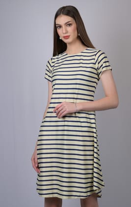 OWO THE LABEL Dull White Striped Line Dress (OTL-DRS1007)-White / S