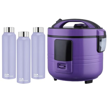 The Better Home FUMATO Cookeasy Automatic 500W Electric Rice Cooker 1.5L  Stainless Steel Water Bottle 1 Litre Pack of 3 Purple-The Better Home FUMATO Cookeasy Automatic 500W Electric Rice Cooker