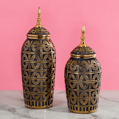 Ornamental Accent Ceramic Vase & Showpiece - Pair-BIG - HEIGHT - 18 INCHES & WIDTH - 6 INCHES AND SMALL - HEIGHT - 14 INCHES & WIDTH - 6 INCHES / Ceramic / Available