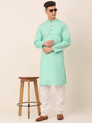 Men's Cotton Solid Kurta Pajama Sets-M / Green