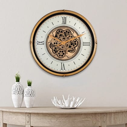 Suave Contemporary Round Luxury Wall Clock With Moving Gear Mechanism (Steel Body)-Diameter - 24 Inches / Available