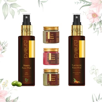 Face Mists with a Face Mask Surprise <h4>Pure extracts of natural ingredients <h4><h6> Pack of 2 Face Mists 100 ml each <h6>-Turmeric+ Neem