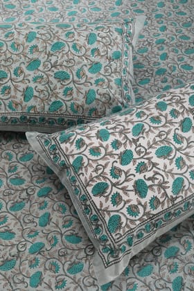 Vadeeya Cotton Percale Bedsheet-Single - 60 x 90 in / Blue Turquoise / Turquoise