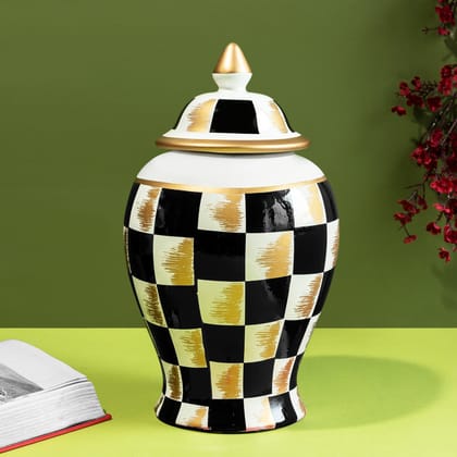 Checkered Radiance  Decorative Ceramic Vase And Showpiece - Medium-Height - 13 Inches & Width - 8 Inches / Ceramic / Available