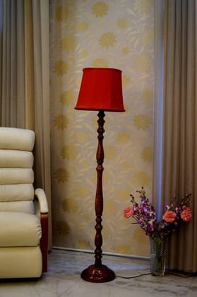 Floor Lamp Red & Brown with Conical Shade (Bulb Not Included)-Red & Brown