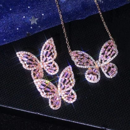 AAA Cubic Zirconia Butterfly Set-Pink