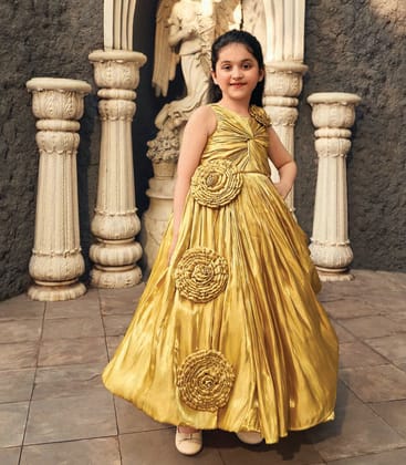Mustard Yellow Kids Flared Gown-MUSTARD / 18