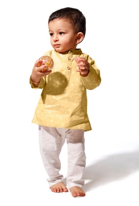 Mango Mustard Cotton  Kurta Pyjama Set-3-6M