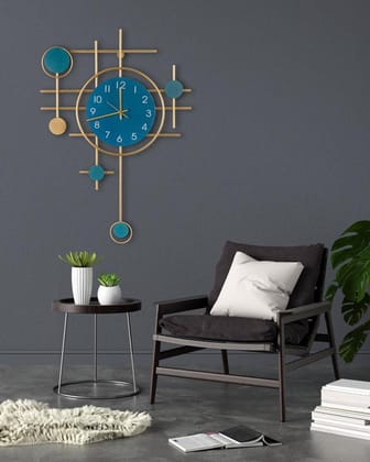 Unique Design Wall Clock-Gold & Blue