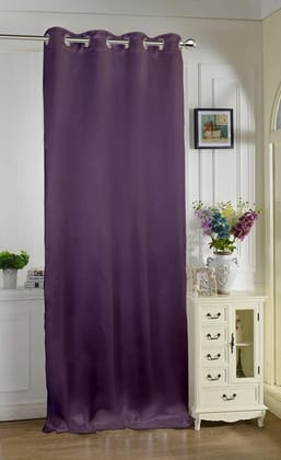 Lushomes Purple Satin Door Curtain, 7.5 ft, 8 Metal SS Eyelets, 54x90 inches, Single piece-Lushomes Purple Satin Door Curtain, 7.5 ft with 8 Metal SS Eyelets, 4.5 FT x 7.5 FT (54 x 90 inches, Sin