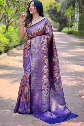 Trendy Blue Soft Banarasi Silk Saree With Extraordinary Blouse