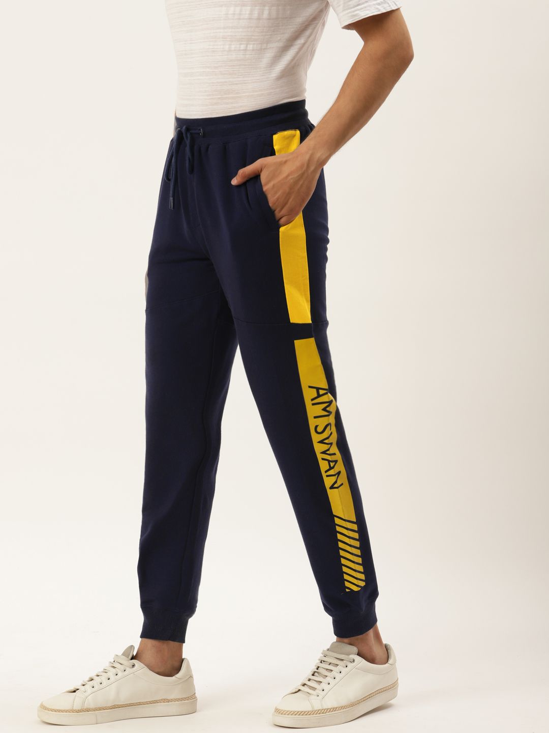 MENS COTTON RICH LYCRA WITH CONTRAST PANEL PRINTED TRACK PANTS-28