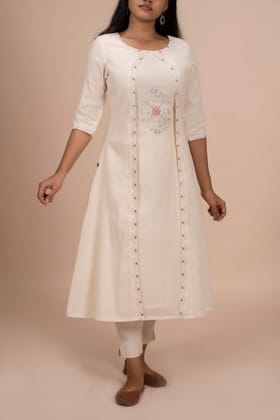 Off white 60's cotton kurti with with embroidery