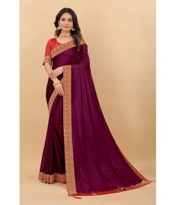 VANRAJ CREATION - Wine Lycra Saree With Blouse Piece ( Pack of 1 ) - Wine