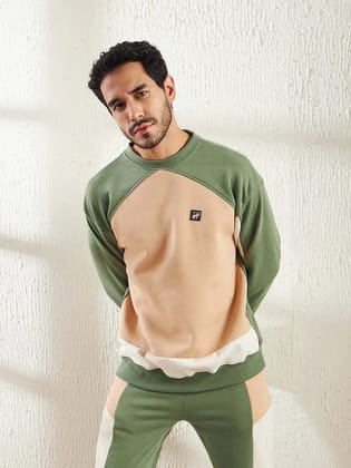 Mineral Green Cut And Sew Patched Sweatshirt-XS