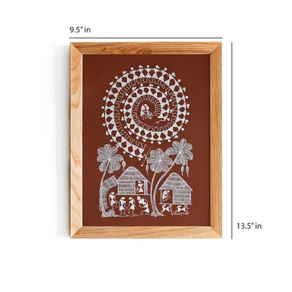 warli painting-culture of tribal tarpa dance (brown)