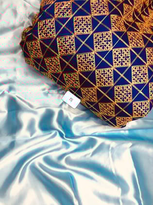 Light Sky Blue Golden Color Plain Satin Silk Saree with Embroidered Blouse PS-Light Sky Blue