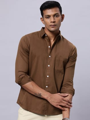 Men Coffee Solid Slim Fit Cotton Shirt-S