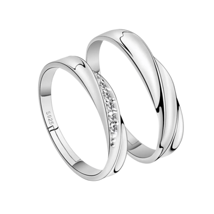 925 Sterling Silver Plated Cubic Zirconia Designer Couple Rings, Adjustable Couple Band, Promise Rings for Lovers, Gift for Men and Women, Valentine's Day Gift