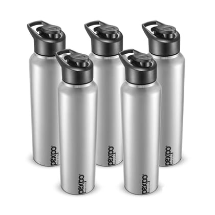 PEXPO Stainless Steel Sports/Fridge Water Bottle, 1000 ml, Pack Of 5 Silver, Chromo | Eco-Friendly & Leak-Proof Water Bottle