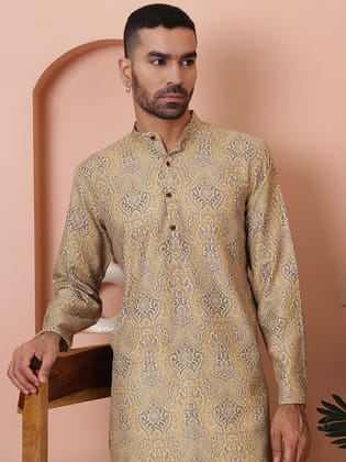 Men Printed Cotton Kurta Pyjama Set-M