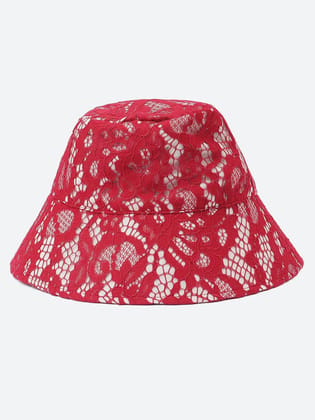 Pop Up Maroon Lace Fabric Women Bucket Hat For You-FR