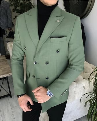 Green Double Breasted One Piece Blazer by ITALIAN VEGA®-S-38